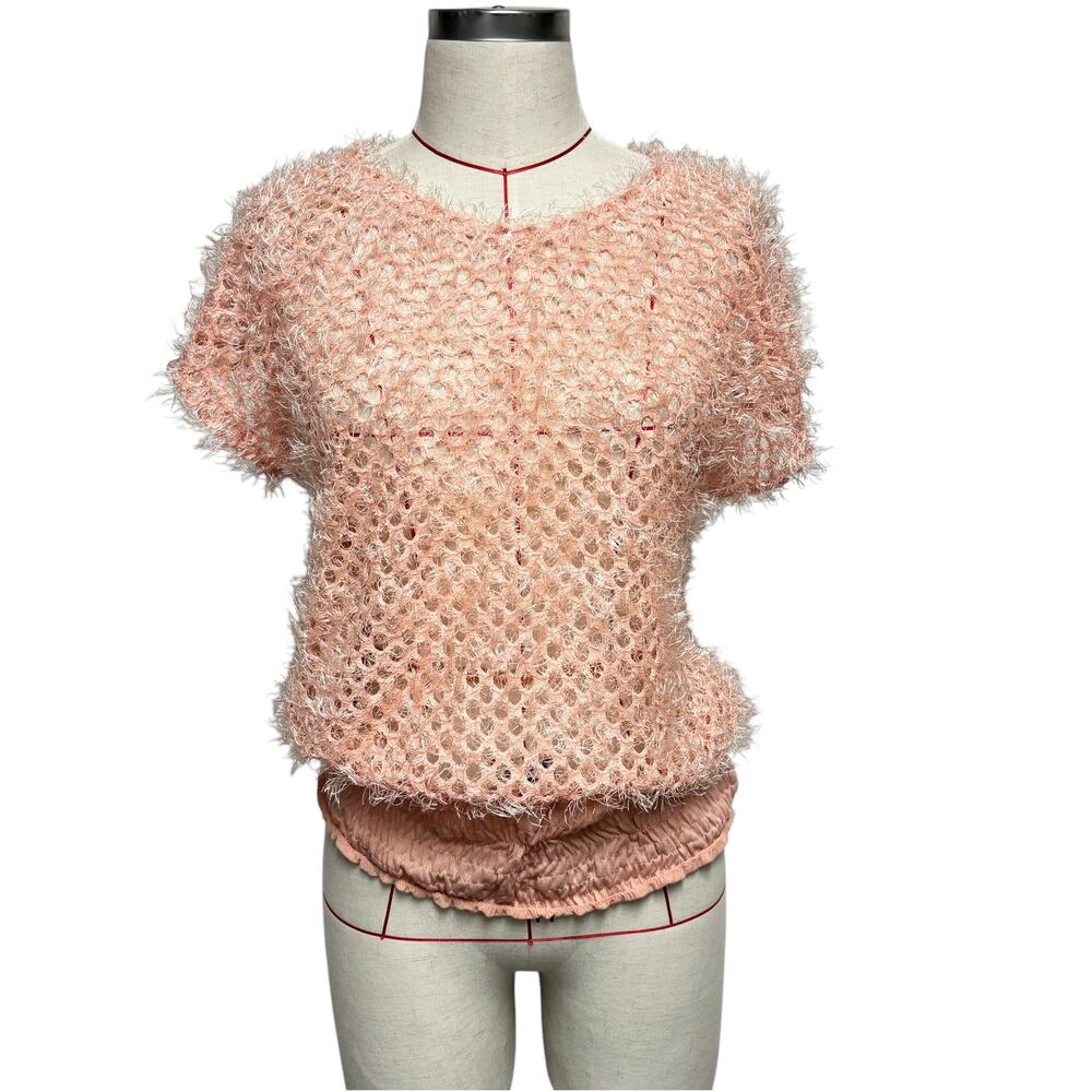 Vintage Voice Womens Size XL Fuzzy Mesh Sheer Top